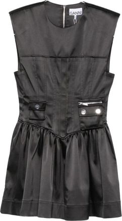 Ganni Satin Corset Jurk - Dames - Korte kleedjes - Zwart - XS - Leer - Kleedjes