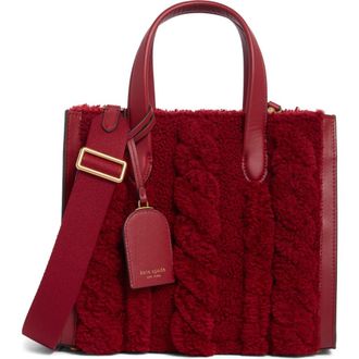 Kate Spade New York manhattan cable stitch genuine shearling tote bag in Crimson at Nordstrom Rack