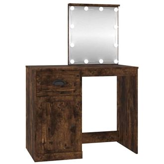 Berkfield Home Dressing Table with LED Smoked Oak 90x50x132.5 cm Engineered Wood in Brown