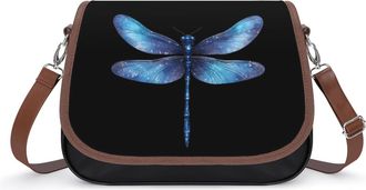 Generic Blue Glitter Dragonfly Crossbody Bags for Women Fashion Leather Shoulder Handbags With Adjustable Strap