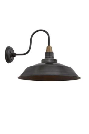 Industville Swan Neck Step Wall Light, 16 Inch, Pewter in Dark Grey