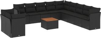 vidaXL Set De Sof&aacute;s De Jard&iacute;n 12 Piezas Cojines Rat&aacute;n Sint&eacute;tico Negro Vidaxl