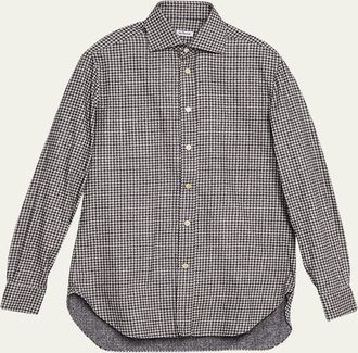 Kiton Mens Cotton Houndstooth Classic-Fit Sport Shirt