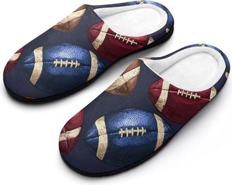 Generic U.S.A. Footballs Vintage Colorful Slippers Men Winter Warm Cotton Anti-Slip Indoor Slip-Ons House Shoes