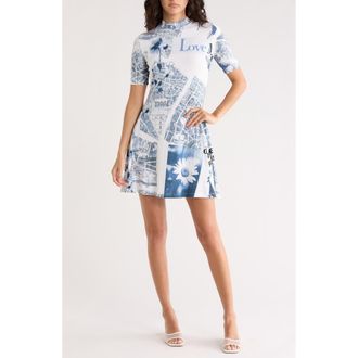 Desigual Love Print Short Sleeve Ribbed Dress in Linen White at Nordstrom Rack, Size Xx-Large