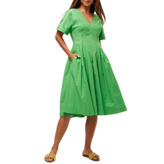 Trina Turk A line Poplin Midi Ashe Dress in Grass Court Green at Nordstrom, Size 10