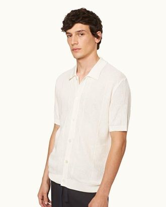 Orlebar Brown Tiernan Classic Fit Capri Collar Mercerised Cotton Shirt in White at Nordstrom, Size Xx-Large