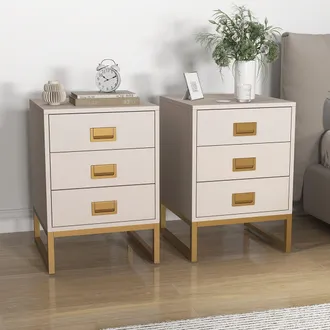Melody Maison Pair Of 3 Drawer Bedside Table - Elle Stone Range in Beige