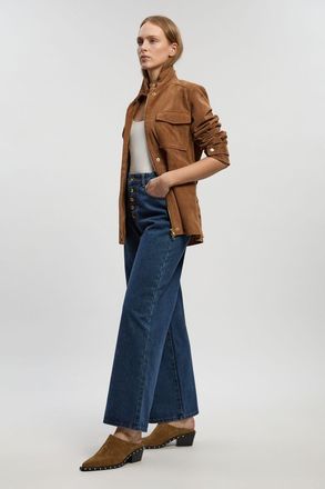 Karen Millen Womens Denim Button Front Straight Leg Jean - Blue Cotton - Size 12 UK