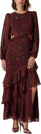 Astr Biella Ruffle Floral Dress In Maroon