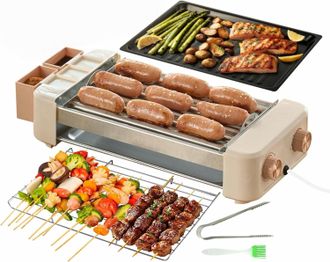 OEM Rodillo El&eacute;ctrico Para 6 Hot Dogs, Parrilla Port&aacute;til 3 En 1 Para Interiores Con Placa De Cocci&oacute;n Antiadherente Extra&iacute;ble Y Sin Humo, Plancha Para Barb