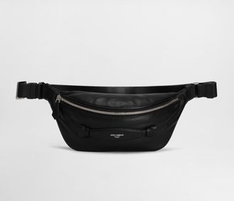 Dolce & Gabbana Calfskin Nappa Leather Belt Bag - Man Backpacks And Fanny Packs Black Leather Onesize