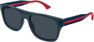 Gucci Vierkante Zonnebril - Heren - Zonnebrillen - Blauw - 56 MM - Accessoires