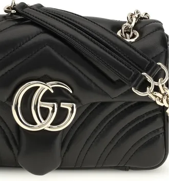 Gucci Womens Shoulder Bag Gg Marmont Black Leather Calf