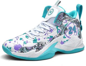 Generic Mens Trendy High Top Basketball Shoes Anti Slip Wear-Resistant Sports Training Boots Walking Shoes(White Moon,8.5 UK)