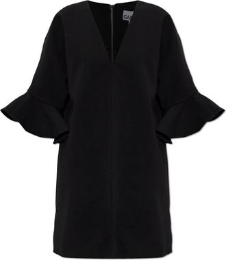 Ganni Mini Jurk met Ruches - Dames - Korte kleedjes - Zwart - S - Kleedjes