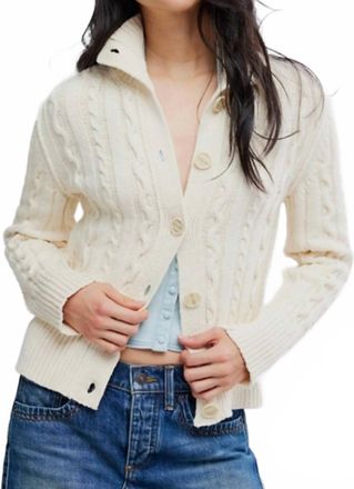 We The Free Womens Cable Collar Cardigan In Ivory
