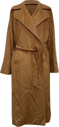 Max Mara Manuela Belted Notched-Lapel Coat in Beige Camel Hair