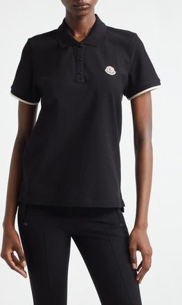 Moncler Logo Cotton Piqu&eacute; Polo in Black at Nordstrom, Size Xx-Small