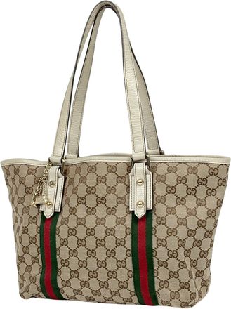 Gucci Beige White Gg Canvas Shoulder Bag Tote Bag (Pre-Owned)