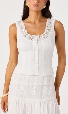 ASTR the Label Victoria Lace Trim Sleeveless Top in White at Nordstrom, Size X-Small