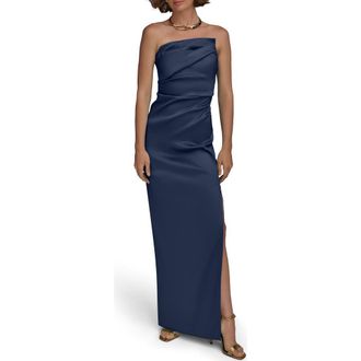DKNY Ruched Strapless Gown in Taffeta Blue at Nordstrom, Size 12