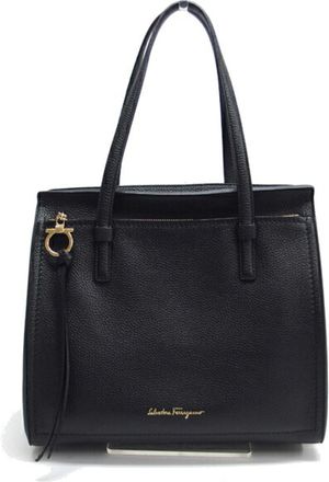 Ferragamo Gancini Black Leather Shoulder Bag Tote Bag (Pre-Owned)