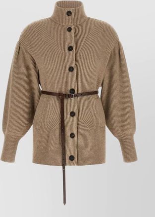 Brunello Cucinelli cashmere wool silk ribbed belted cardigan