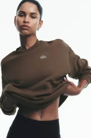 Alo | Accolade Crewneck Neck Pullover Top in Java Brown, Size: Medium