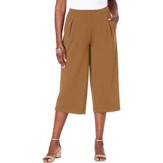 Jessica London Wide-Leg Crop Crepe Pants in Brown Maple at Nordstrom, Size Medium