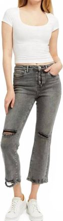 Tractr Button Me Up High Rise Crop Jeans In Grey