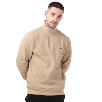 Lacoste Mens Zippered Stand-Up Collar Knitted Sweatshirt in Brown Cotton - Size Medium