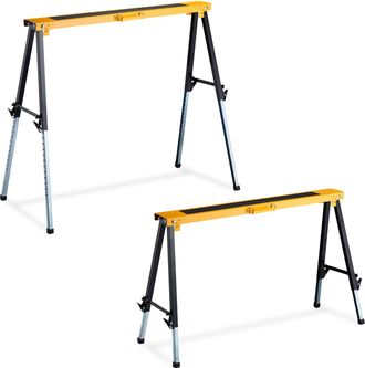 Relaxdays 2 Caballetes Para Mesa Y Trabajos De Bricolaje Hasta 150 Kg, Acero, Negro-naranja, Altura Regulable 64-91,5 Cm - Relaxdays