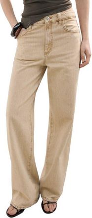 Mango Danila High Waist Wide Leg Jeans in Sand at Nordstrom, Size 14