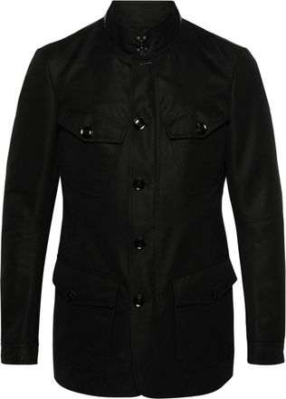 Tom Ford Compact military jacket - men - Cotton/Cotton/Polyester/Calf Leather/Cupro - 54 - Black