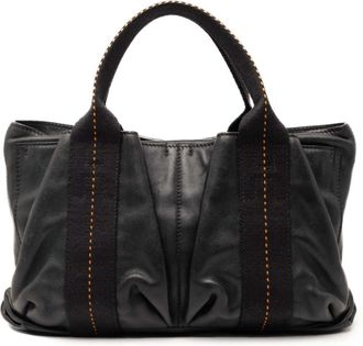 Herm&egrave;s Caravan Horizontal Black Orange Veau Derma Handbag Tote Bag (Pre-Owned)