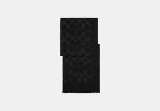 Coach Womens Signature Wrap in Black | Wool Silk Blend