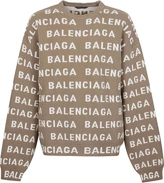 Balenciaga Allover Logo Crewneck Sweater - Heren - Ronde hals truien - Beige - M - Truien & Vesten
