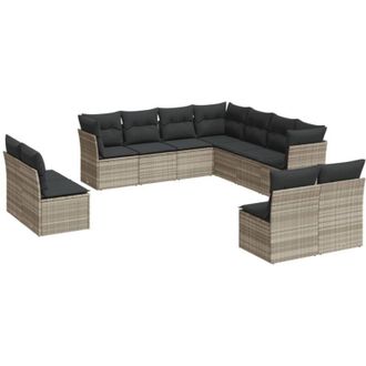 vidaXL Set De Sof&aacute;s De Jard&iacute;n 11 Pzas Y Cojines Rat&aacute;n Sint&eacute;tico Gris Vidaxl