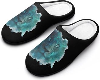 Generic Galaxy Lion Face Tie-Dye Slippers Men Winter Warm Cotton Anti-Slip Indoor Slip-Ons House Shoes