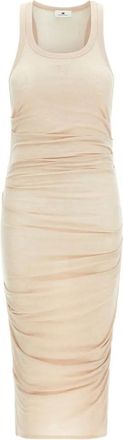 Elisabetta Franchi logo-embroidery draped midi dress - Neutrals