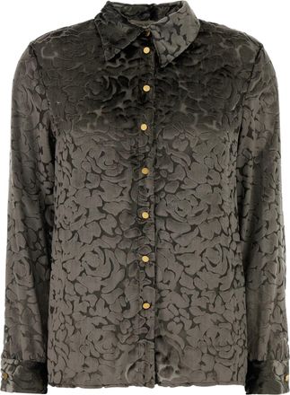 Alberta Ferretti Floral Jacquard Gold Button Viscose Blouse