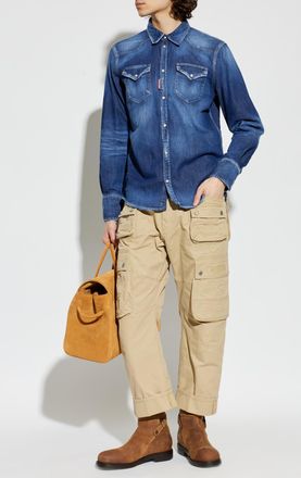 Dsquared2 Denim Shirt With vintage Effect, Mens, Navy Blue