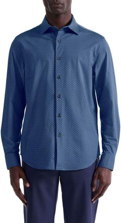 Bugatchi James OoohCotton Geo Button-Up Shirt in Navy at Nordstrom, Size Xxx-Large