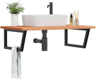 vidaXL Vidaxl - Estante De Lavabo De Pared De Acero Y Madera Maciza De Haya