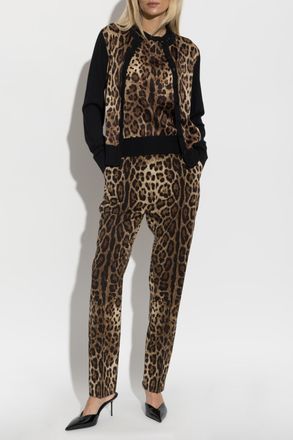Dolce & Gabbana Wool Trousers With Animal Motif, Womens, Brown