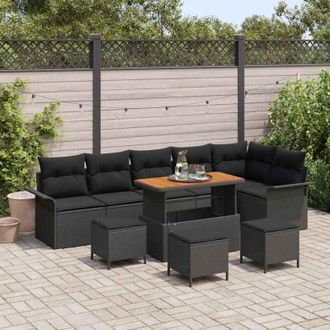 vidaXL Conjunto De Sof&aacute; De Jard&iacute;n 10 Pcs Negro Rat&aacute;n Sint&eacute;tico Vidaxl
