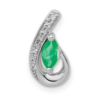 Diamond2Deal 14k Gold Diamond and Marquise Emerald Teardrop Chain Slide Pendant