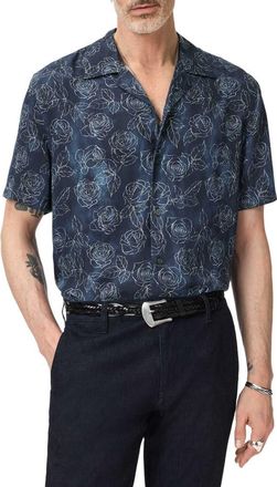 John Varvatos Dan Print Modal Camp Shirt in Deep Blue at Nordstrom, Size Xx-Large