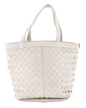 Bottega Veneta White Intrecciato Leather Flip Flap Tote Small (Authentic Pre- Loved)
